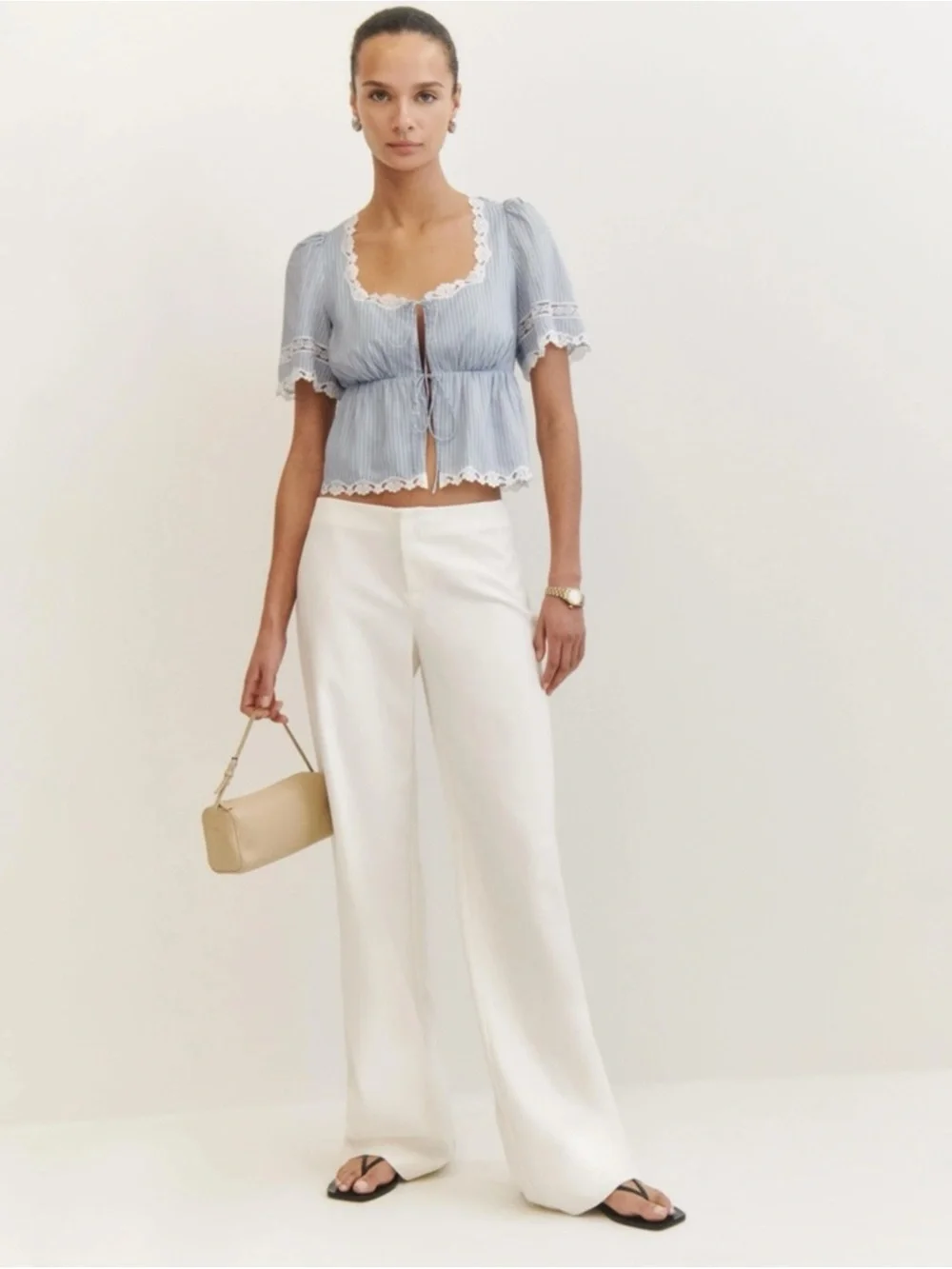 NWT Reformation Vida Linen Low Rise Pants White 8